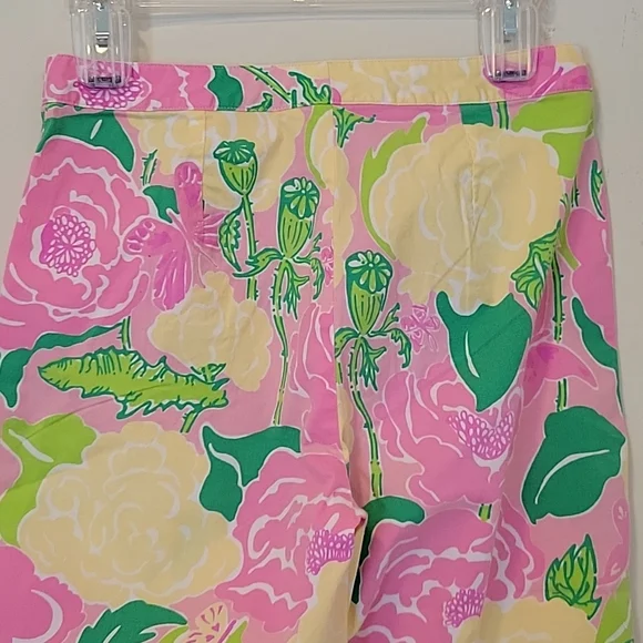 LILLY PULITZER Cropped Pink White Green Yellow Flower Print Pants Size 2 - Picture 5 of 13